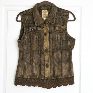 Flashback brown vest with bead and patchwork design